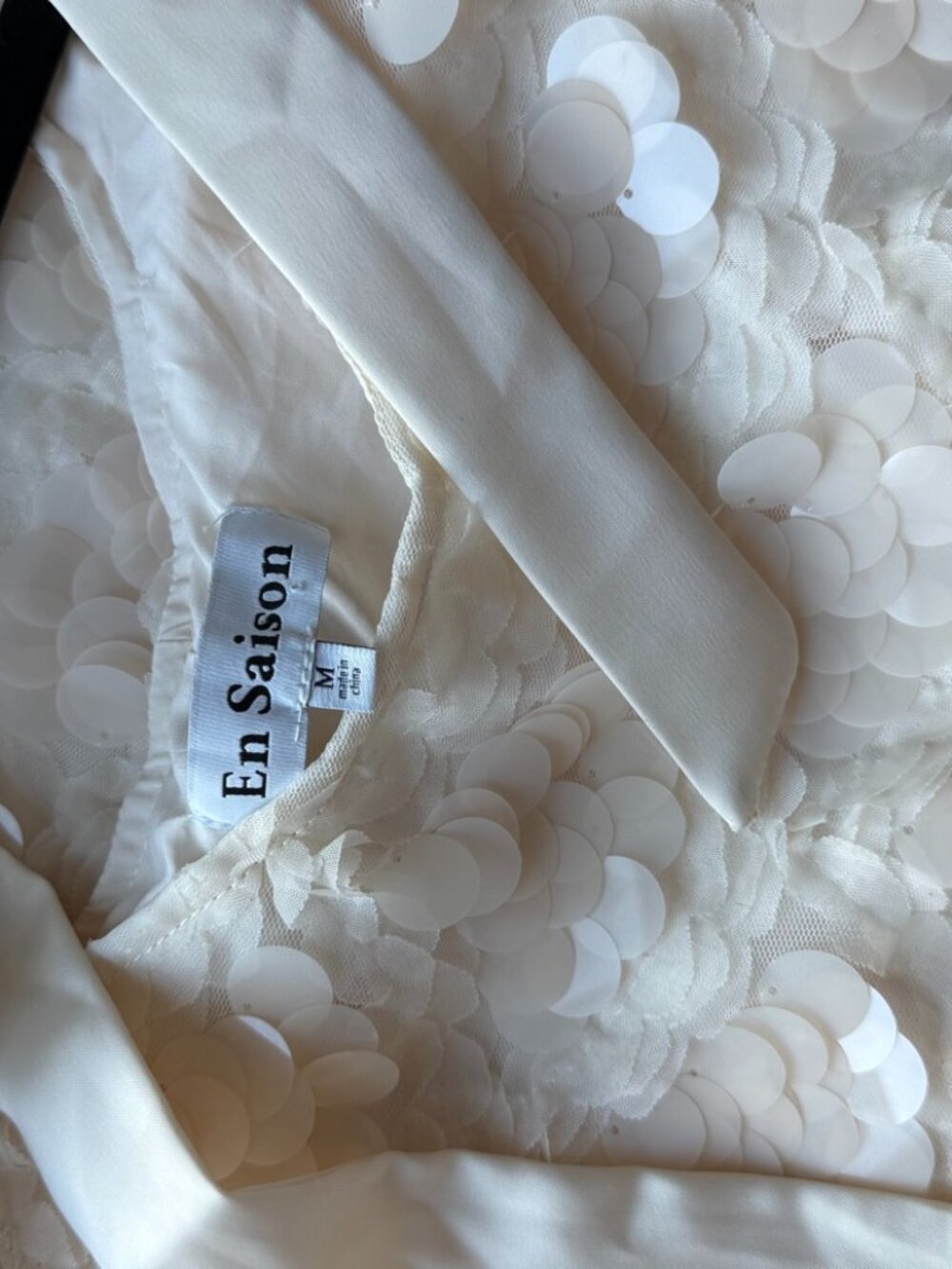 En Saison Cream Sequin Tie Strap Midi Dress Size M - Picture 2 of 4